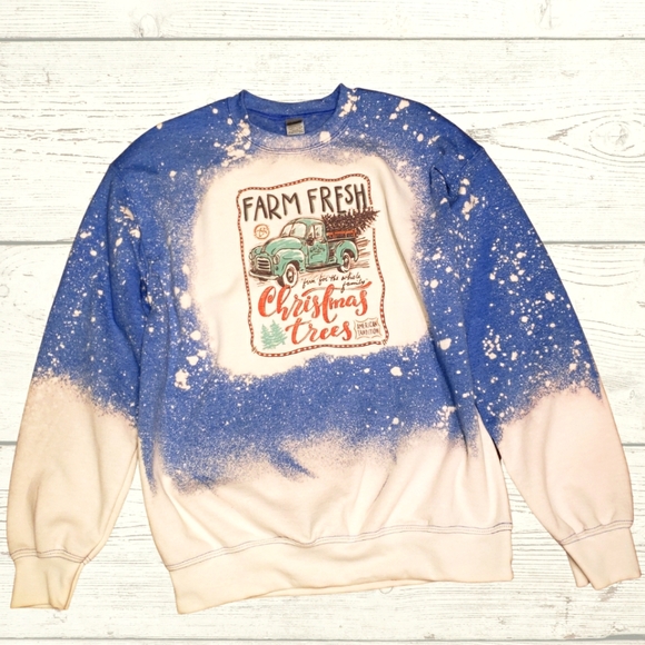 Farm Fresh Christmas Trees Bleached Graphic Sweatshirt - Picture 1 of 4